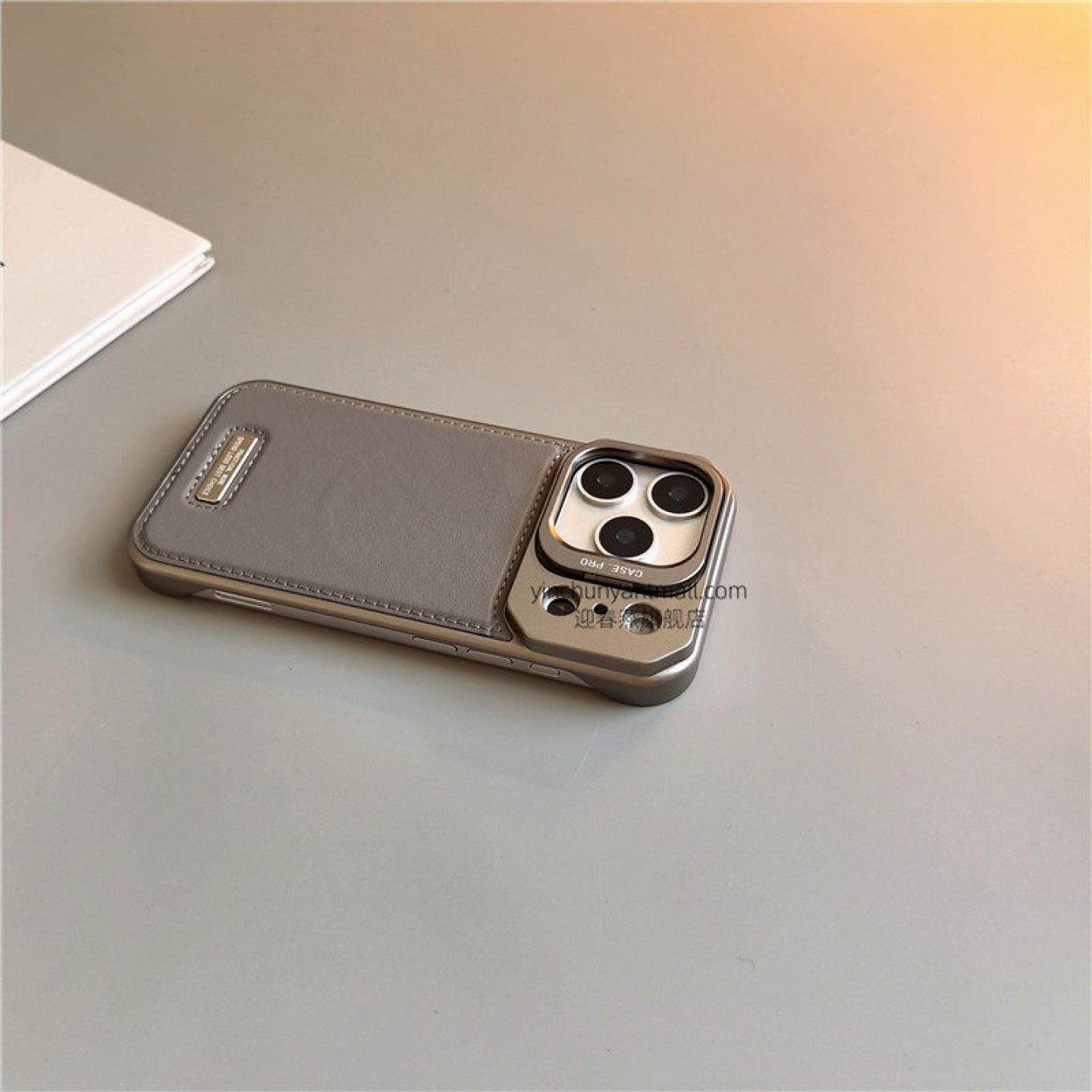 灰色素皮磁吸支架适用苹果17手机壳16Pro硬15pro简约16高级感iPhone15防摔14新款17Pro全包16promax男女13
