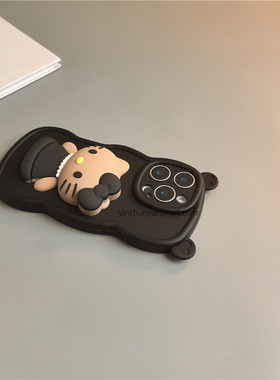 黑色黑裙KT猫适用苹果17手机壳硅胶17Promax软胶新款16pro卡通16高级感iPhone15防摔14全包17pro男女超好看