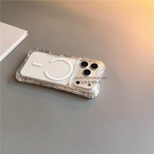 白透美腰磁吸适用苹果17手机壳透明16Pro硬壳15pro简约16高级感iPhone15防摔14新款17Pro全包16promax男女13