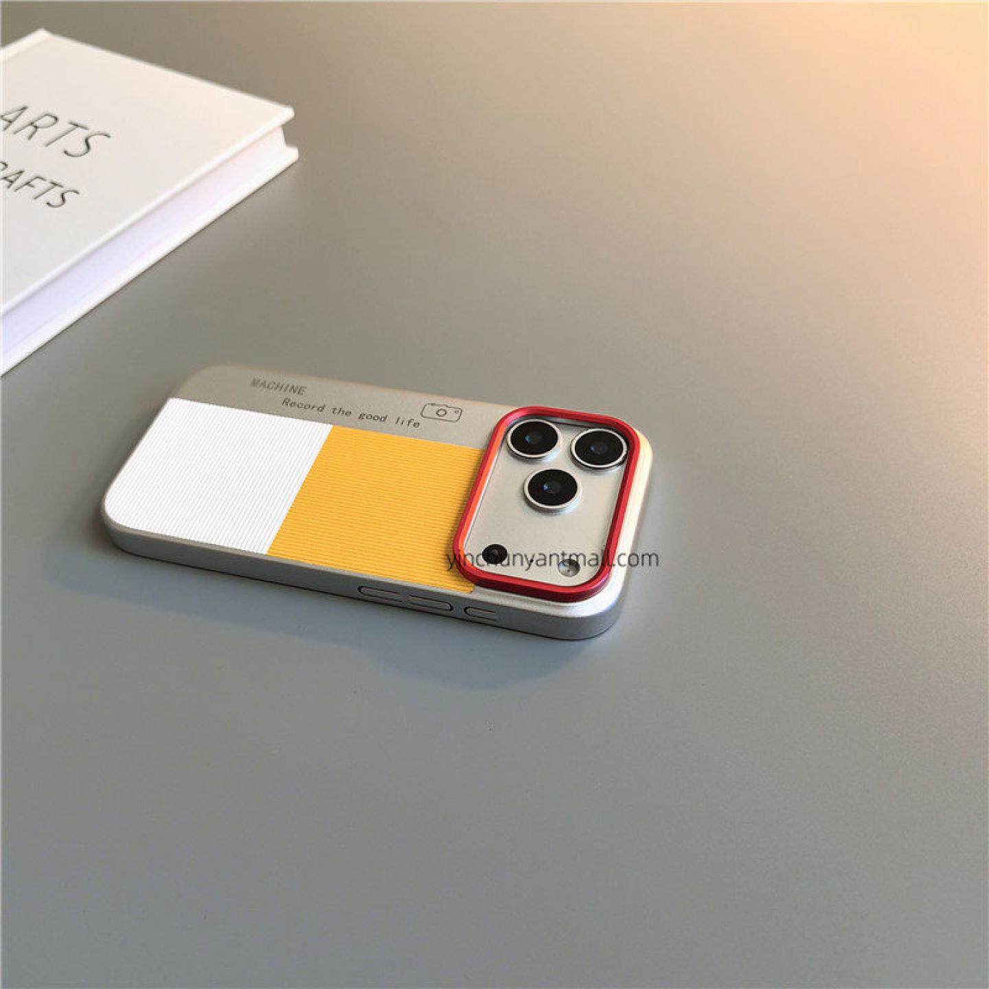 黄色拼接适用苹果17手机壳硬16Pro磨砂15pro简约16高级感iPhone15时尚超好看防摔新款17pro全包16promax男女