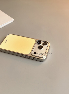 黄色晕染滴胶电镀适用苹果17手机壳16Pro硬15pro简约16高级感iPhone15防摔14新款17pro全包16promax男女超火