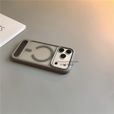 灰色磁吸支架适用苹果17手机壳透明16Pro磨砂15pro简约16高级感iPhone15防摔14新款17Pro全包16promax男女13