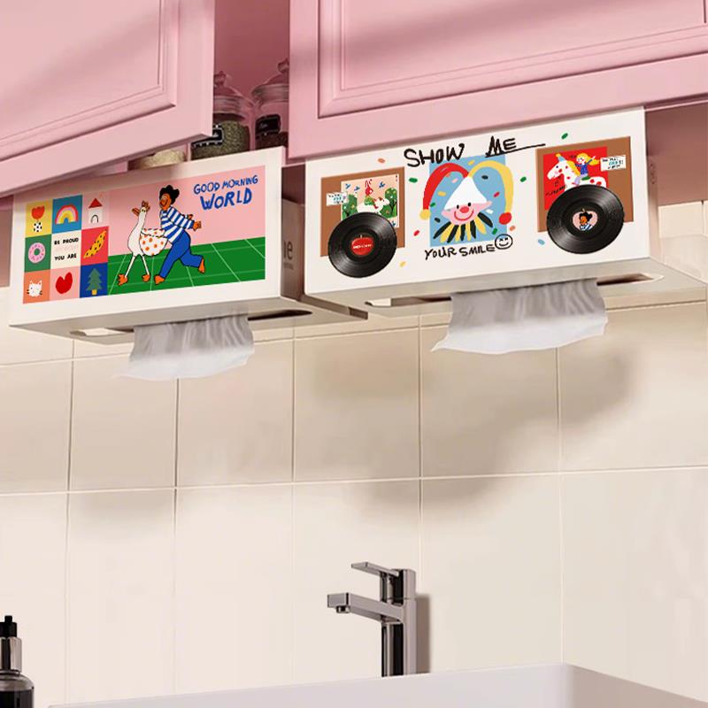 多巴胺厨房纸巾架免打孔整体橱柜倒挂纸巾收纳盒壁挂式洗脸巾置物