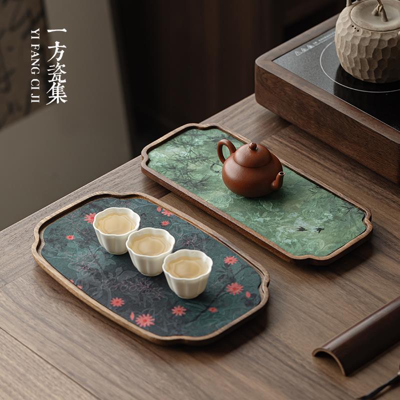 新款胡桃木茶盘小型实木茶台女士精致壶承干泡台茶具收纳盘中式