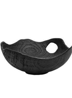 侘寂手工黑色木纹果盘几何残缺极简随形果盘自然展厅民宿工艺玄关