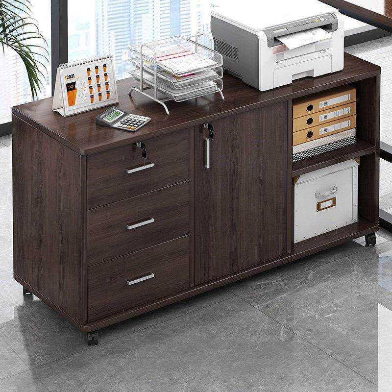 办公室文件柜桌下收纳柜办公柜置物边柜带抽屉木质带锁矮柜收纳柜