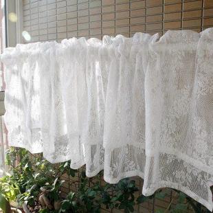 双层蕾丝小窗帘厨房半帘魔术贴免打孔橱柜帘门帘飘窗帘纱穿杆帘头