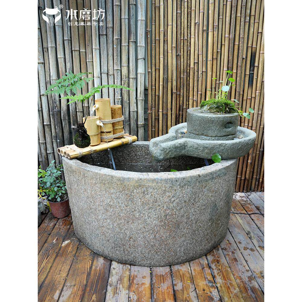 水磨坊户外庭院流水摆件循环水景观鱼池别墅花园大型鱼缸造景喷泉