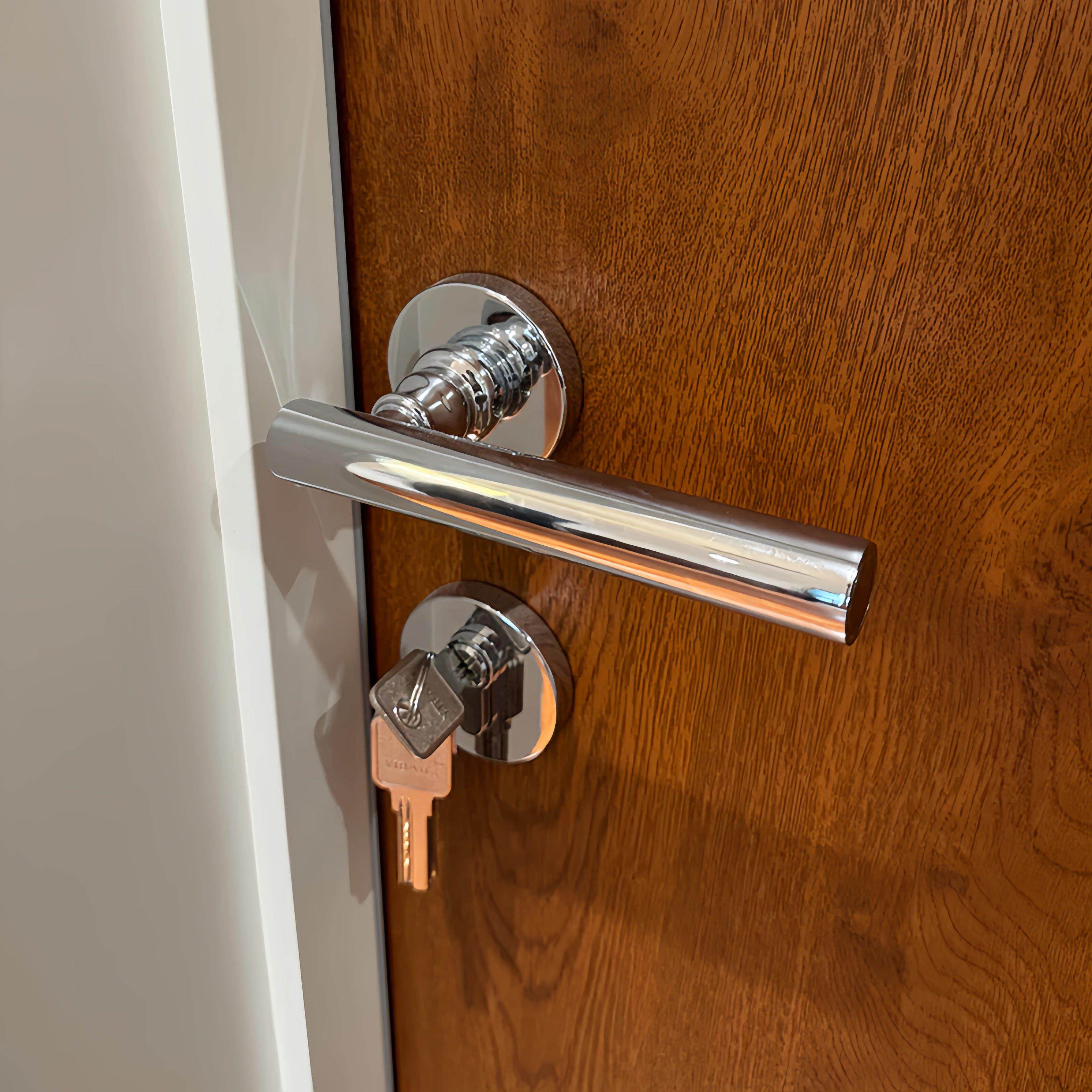 依佰利轻奢亮银卧室门锁静音现代银色室内房间门锁磁吸实木门把手