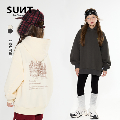 suntomorrow儿童连帽卫衣2025秋冬新款女装中大童休闲加绒厚外套