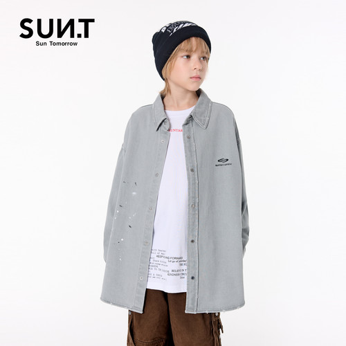 suntomorrow2026新款儿童牛仔衬衫秋季男女童宽松休闲衬衣外套