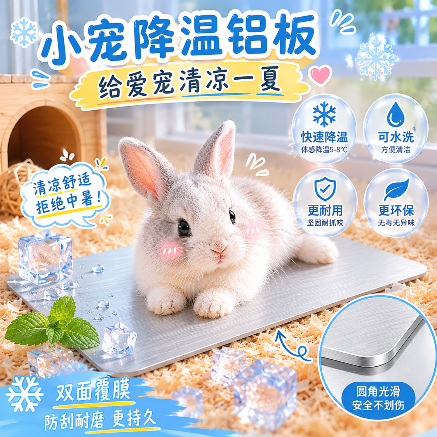 宠物降温板兔子龙猫仓鼠散热板夏天消暑铝合金冰床冰垫降暑用品