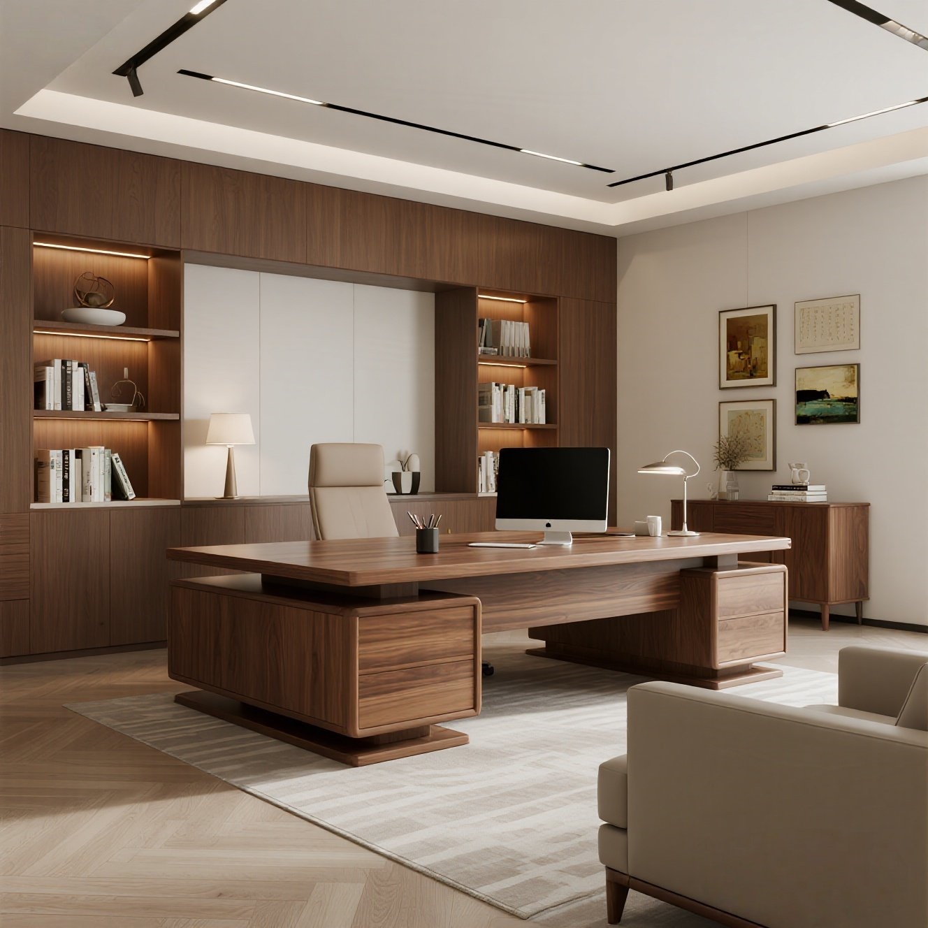 新中式北美黑胡桃木老板办公桌现代酒店民宿办公室时尚高端大班台