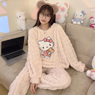 凯蒂猫长毛绒睡衣女冬卡通ins长袖长裤加肥加大230斤家居服特大码