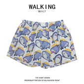 平四角纯棉可爱卡通薄夏季 WALKING 女 睡裤 短裤 鲨鱼宽松阿罗裤 男士