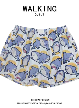 WALKING 鲨鱼宽松阿罗裤男士睡裤短裤平四角纯棉可爱卡通薄夏季女