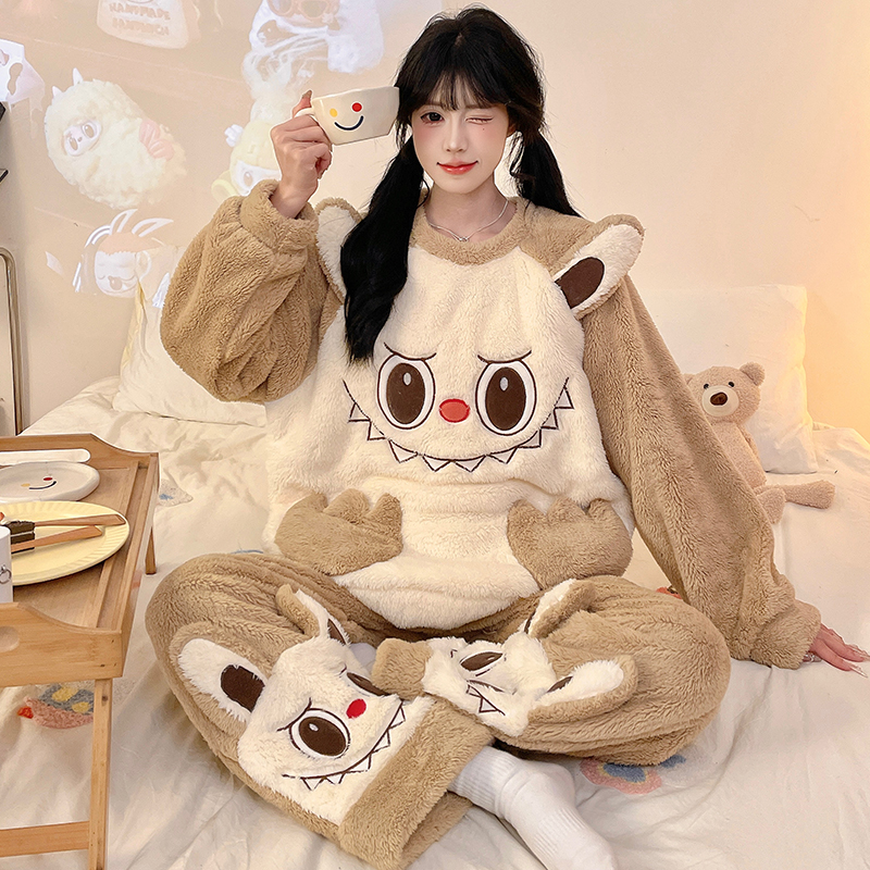 卡通布布睡衣女秋冬季珊瑚绒加厚