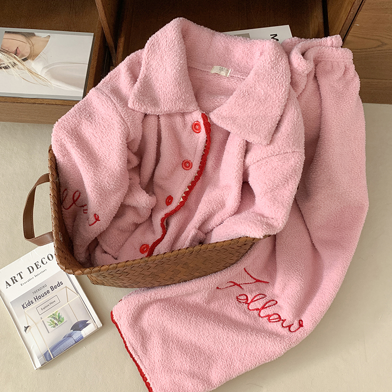 ins字母简约长袖睡衣女秋冬季