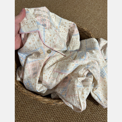 玉桂狗睡衣女春秋季提花棉长袖