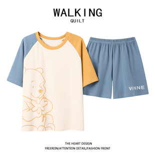 大码 WALKING 纯棉短袖 维尼小熊睡衣女夏季 可爱外穿夏天家居服套装