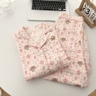 WALKING日系卡通甜美可爱甜点兔睡衣女春秋季长袖长裤家居服套装