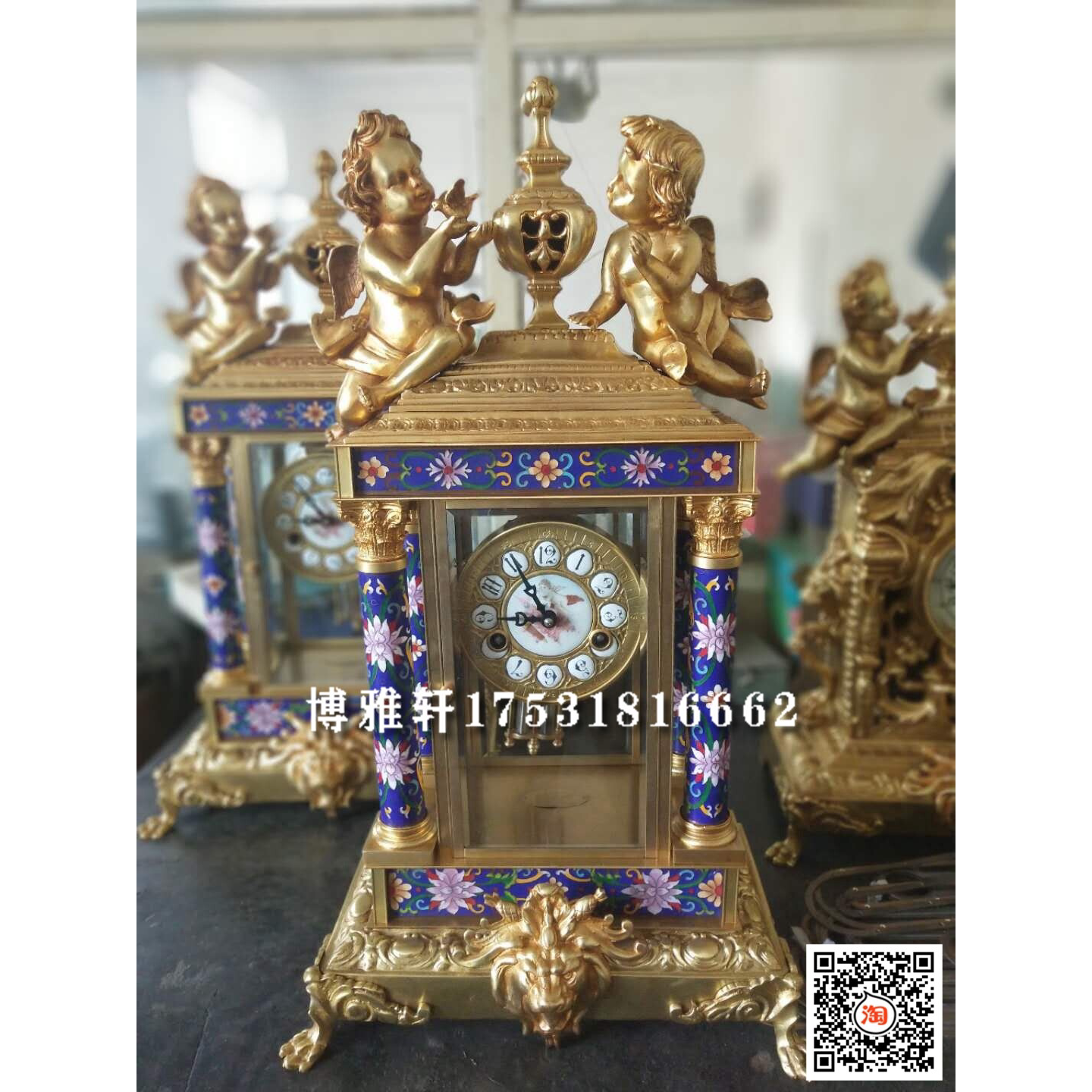 钟表古典机械纯铜錾珐琅欧式纯铜座钟复古仿鎏金古董台钟家居摆钟