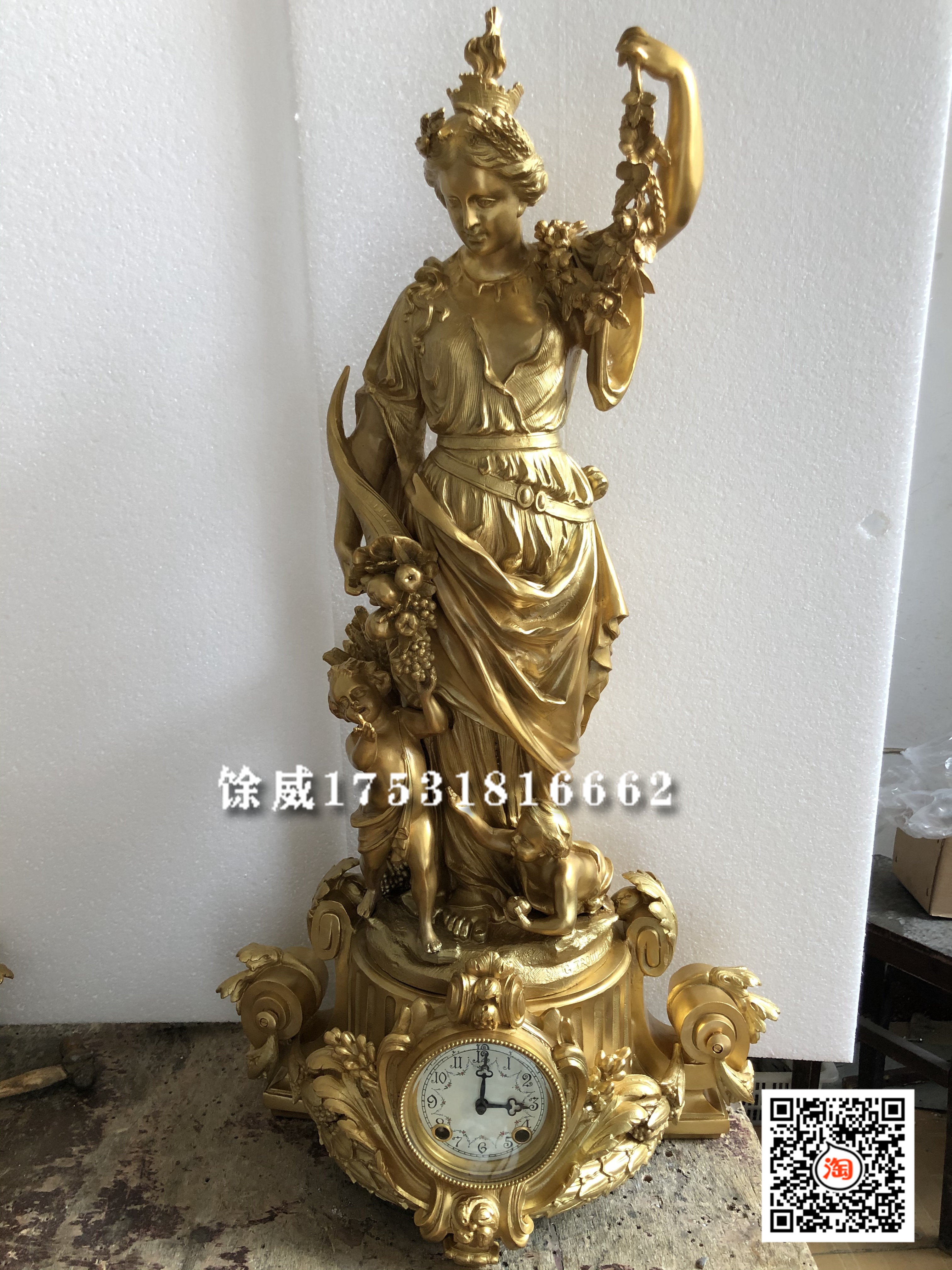 西洋钟表 老式纯铜机械发条报时座钟 欧洲美人台钟 家居样板间钟