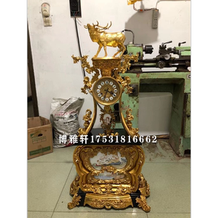 钟表纯铜机械发条落地钟古典欧式鹿台钟样板间古玩会所家居客厅钟