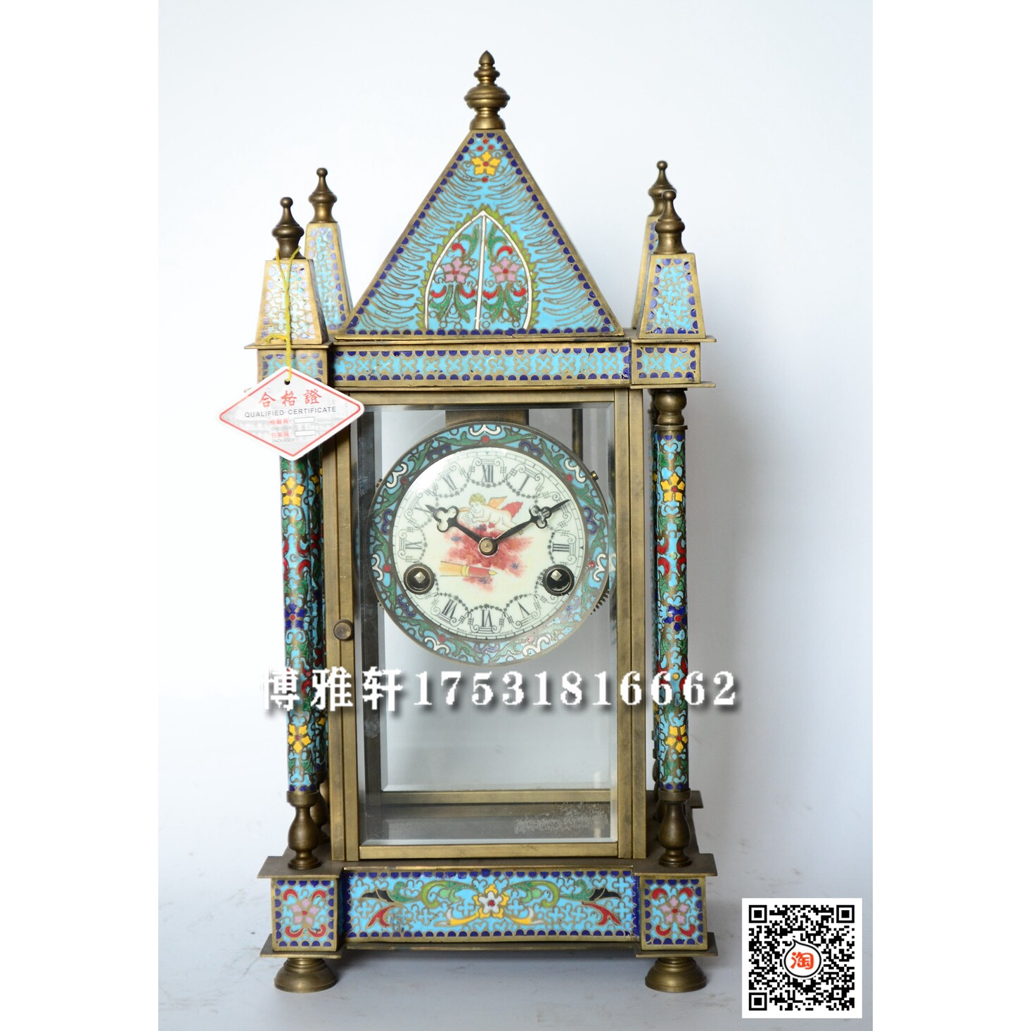 古典钟珐琅欧式壁炉钟纯铜机械发条仿古董发条上弦玄关会所条案钟