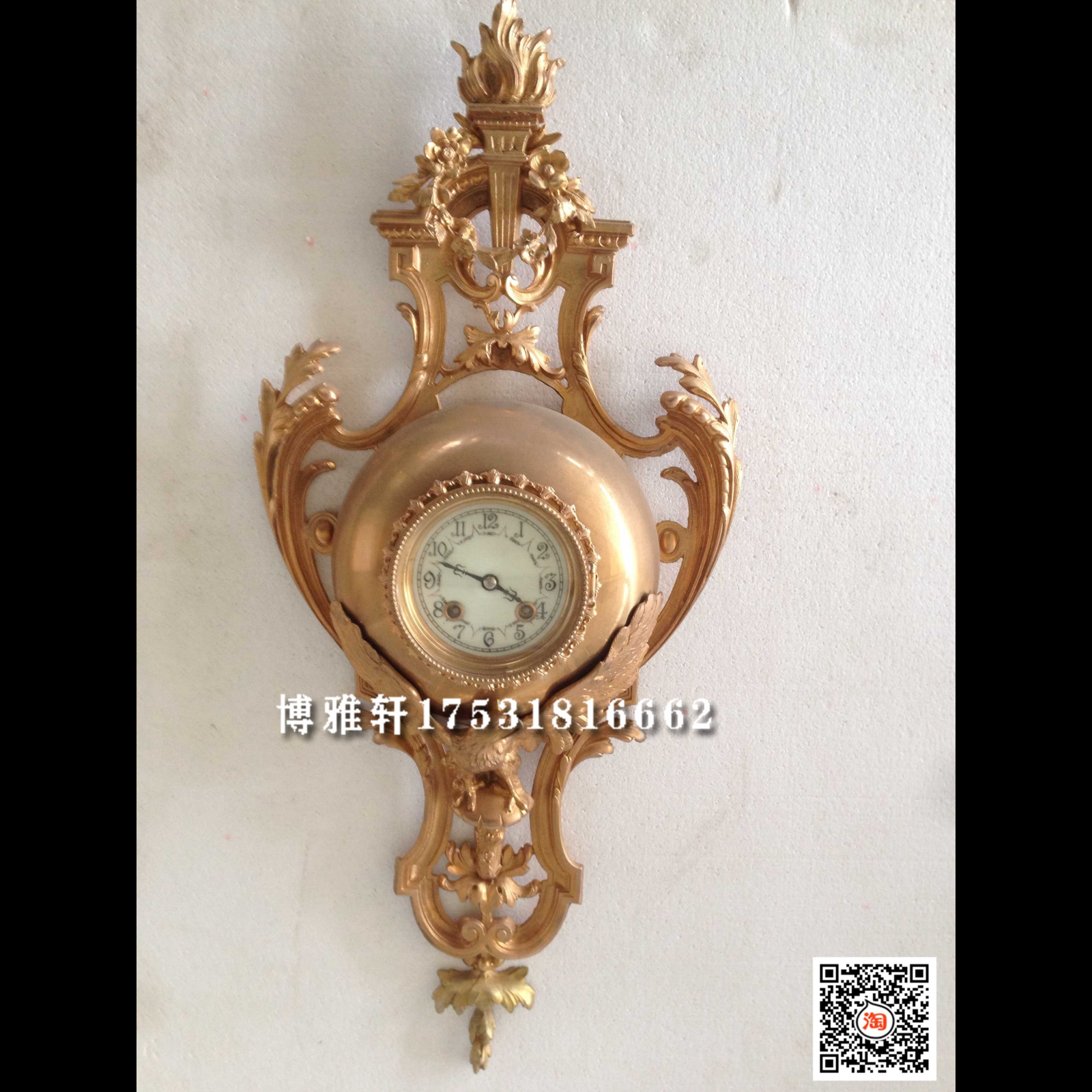 挂钟复古纯铜游丝摆轮机芯古典家居客厅仿古摆件壁挂钟仿古董吊钟