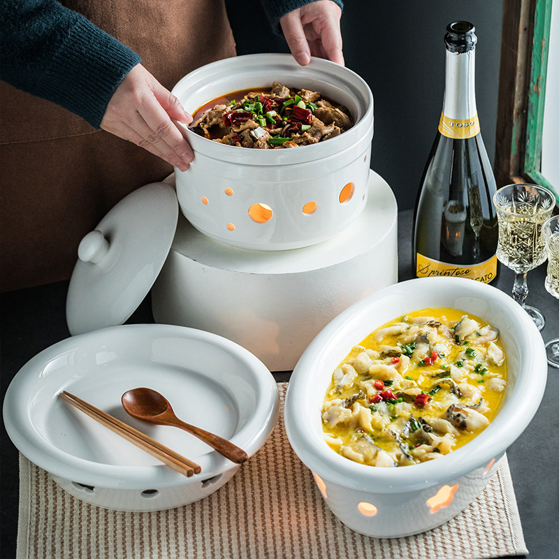 酒店餐具干锅蜡烛保温加热鱼盘龙虾盘圆形汤盘陶瓷热菜盘家用明炉,餐饮具,盘,淘宝优惠券,粉丝福利购,淘宝优惠卷
