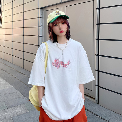 印花短袖潮流宽松情侣男女中国龙