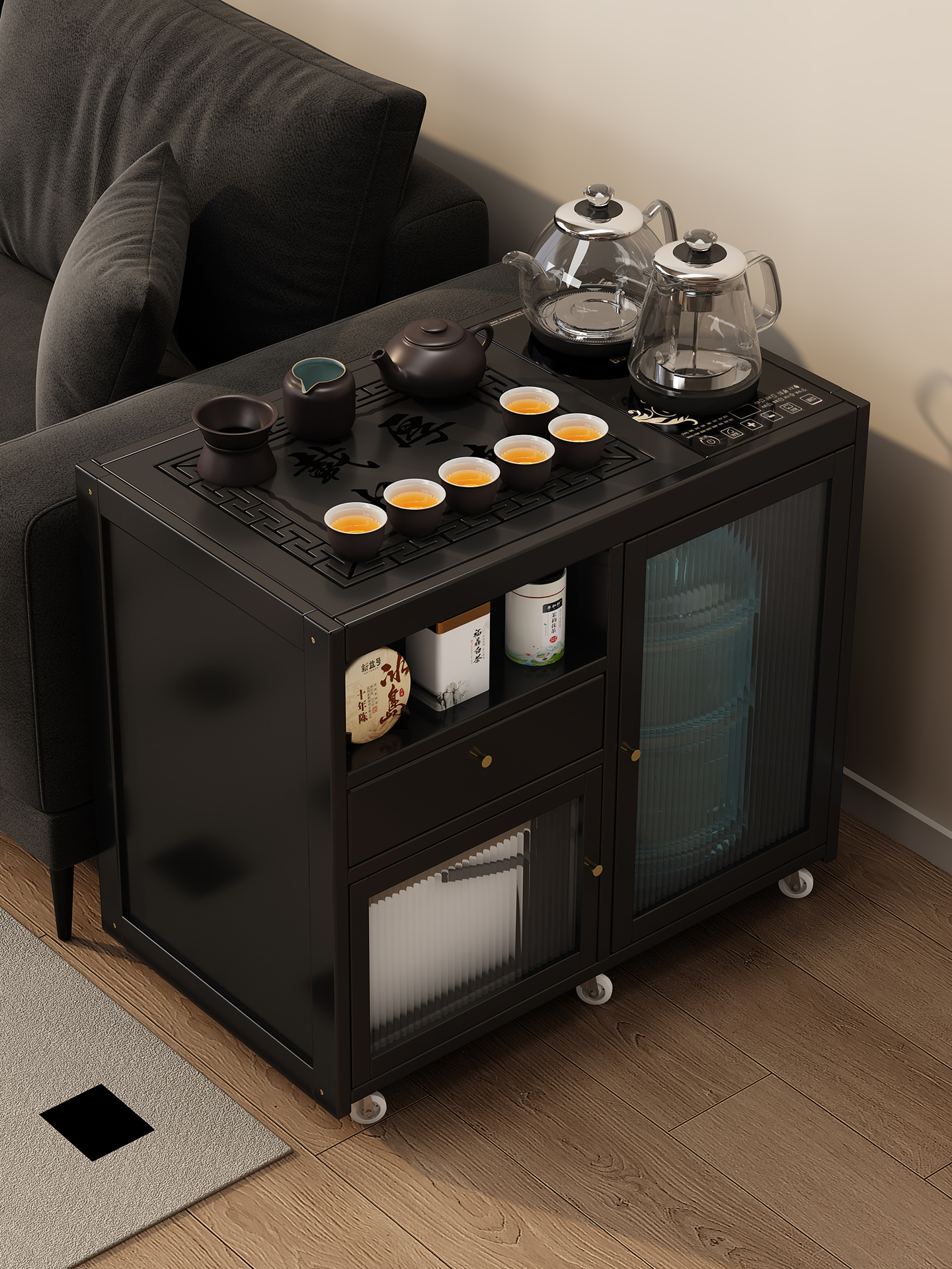 移动茶台烧水壶一体全自动实木阳台小茶桌家用茶水柜客厅泡茶边几
