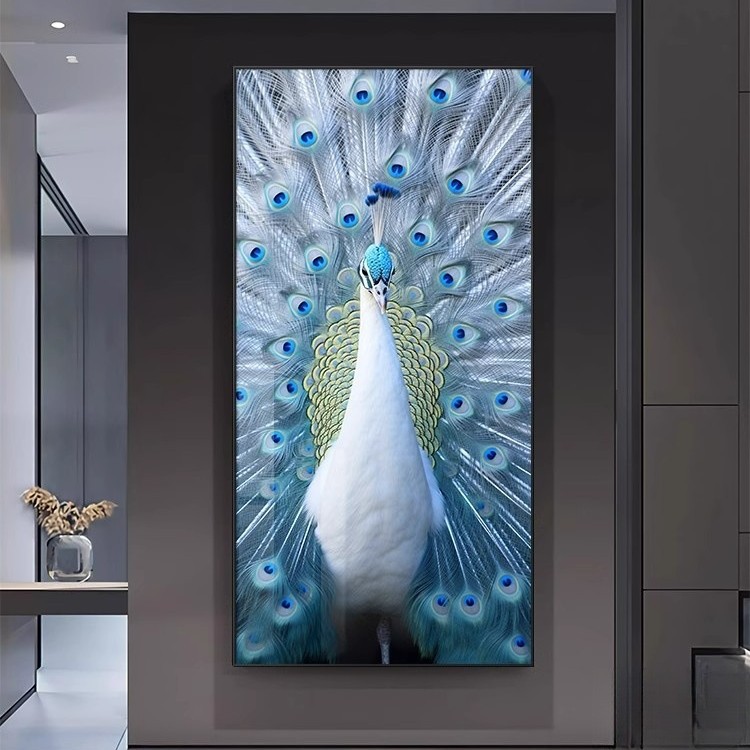 孔雀入户正对门玄关装饰画立体2024新款高端壁画客厅走廊过道挂画图片