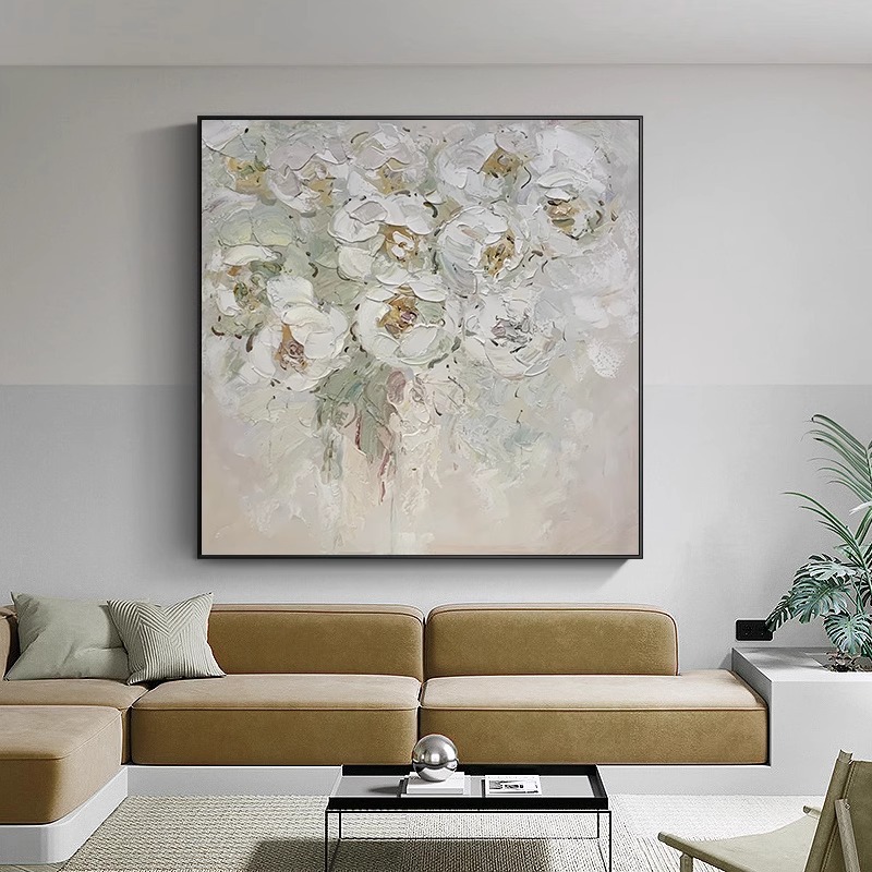 北欧抽象高级感花卉装饰画卧室床头壁画时尚餐厅挂画牡丹挂画图片