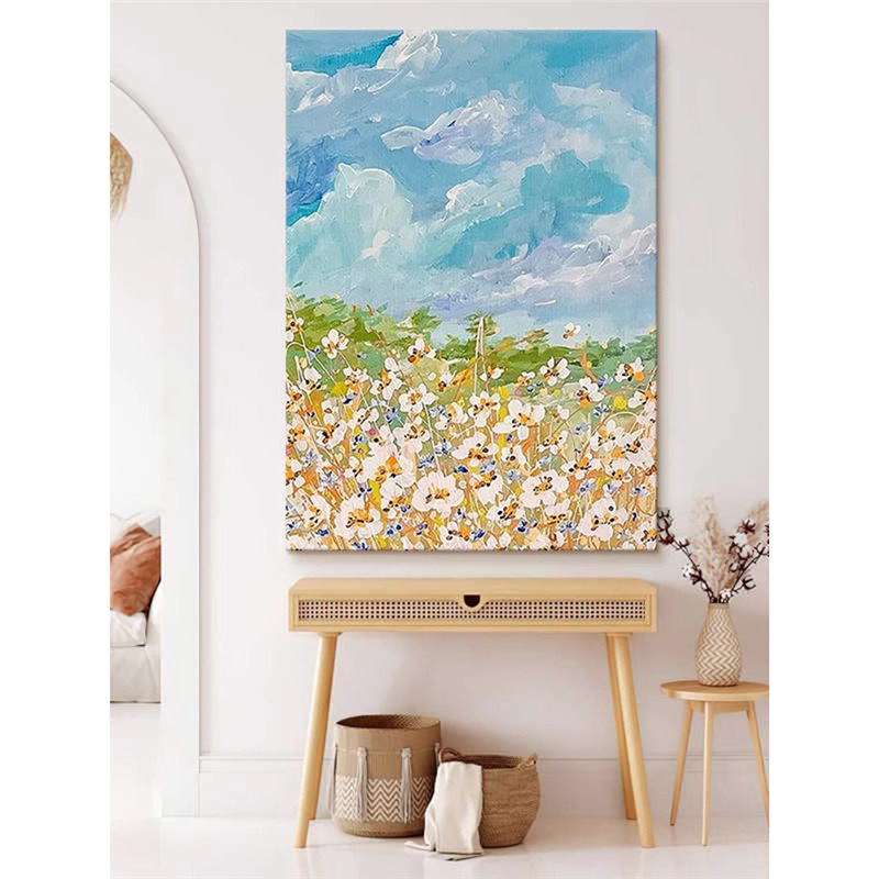 草地花卉风景卡通宫崎骏装饰画客厅儿童房挂画玄关肌理感餐厅壁画图片