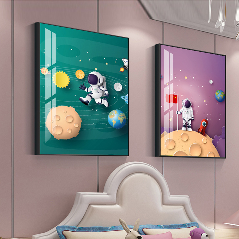 烤瓷画北欧卡通背景墙装饰画卧室床头清新挂画童趣儿童房晶瓷壁画图片