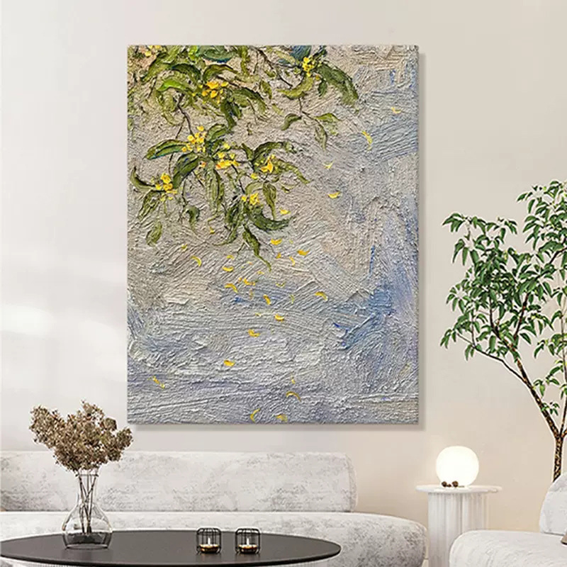 玄关画手绘油画小清新桂花肌理画手工客厅装饰画抽象花卉森系挂画图片