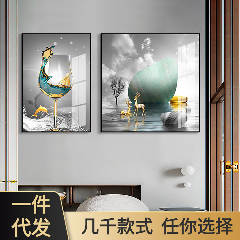 餐厅墙面装饰画饭厅现代简约餐桌背景墙酒柜组合壁画轻奢创意挂画图片
