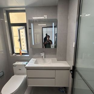 切角定制浴室柜岩板洗脸池组合包管柱子异形洗手台陶瓷一体盆简约