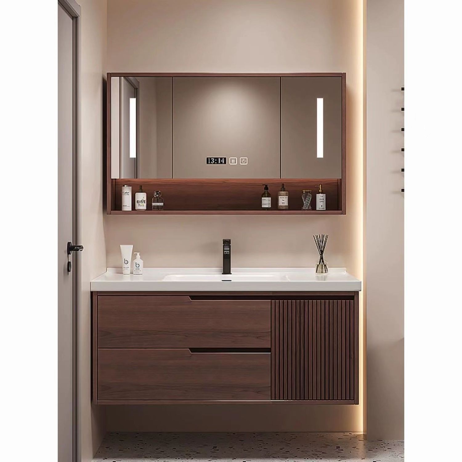 现代新中式橡木73/83/93/103/113CM陶瓷一体盆浴室柜卫生间洗脸盆