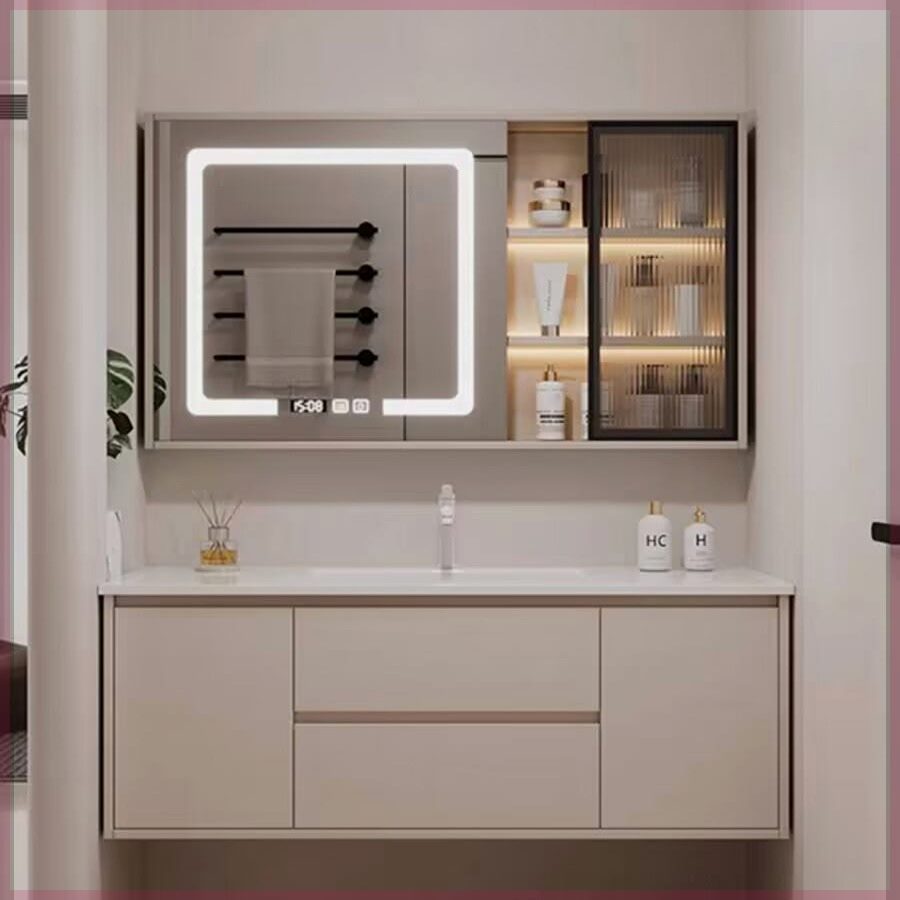 奶油风浴室柜69/79/89/99cm109厘米119公分陶瓷一体盆洗手池定制