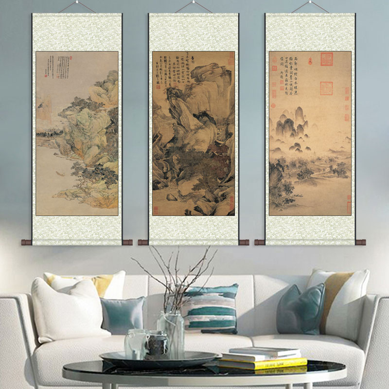 唐寅山水画 唐伯虎卷轴画山水画 明代四大才子绢画 国画水墨画