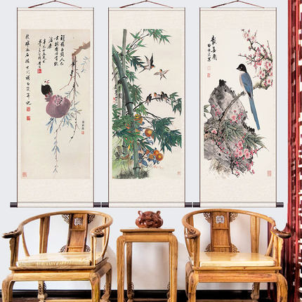 田世光仿古名画复制卷轴客厅书房卧室装饰花鸟画挂画茶楼装饰字画