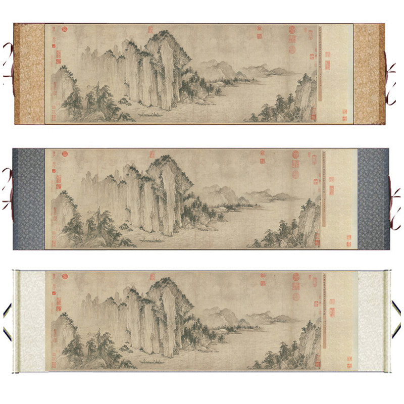 金 武元直 赤壁图横幅手卷丝绸挂画装饰壁画风水画名家挂画丝绸画