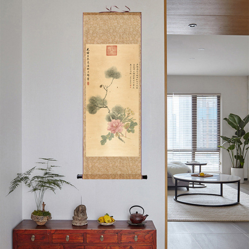 乾隆国画名家字画酒店装饰挂画风水画清朝字画玉兰牡丹茶楼花鸟画