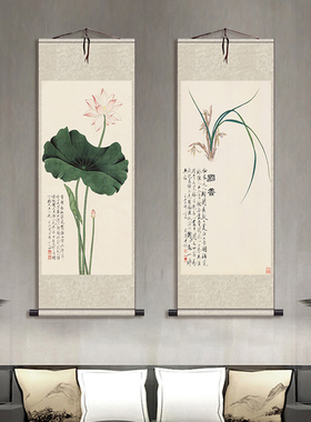 于飞丝绢画国画名家字画客厅书法背景房间新中式花鸟茶楼挂画