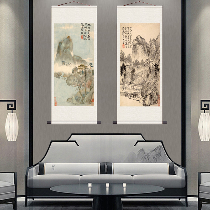 清代石涛复制山水宣纸卷轴画