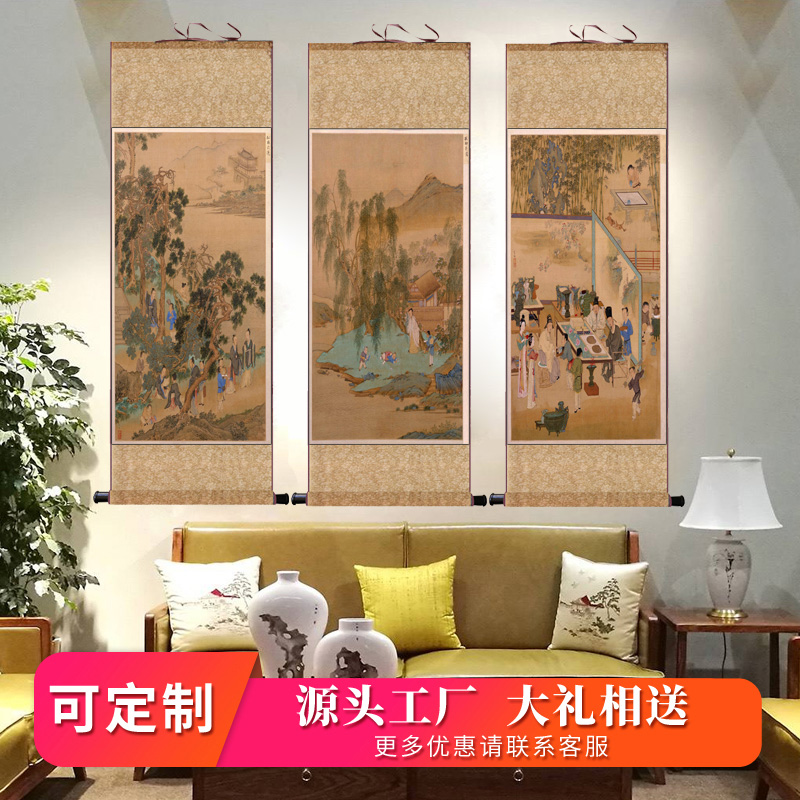 古代名家仇英十一条屏多条屏山水画卷轴画国画宣纸仿古画装饰绢画