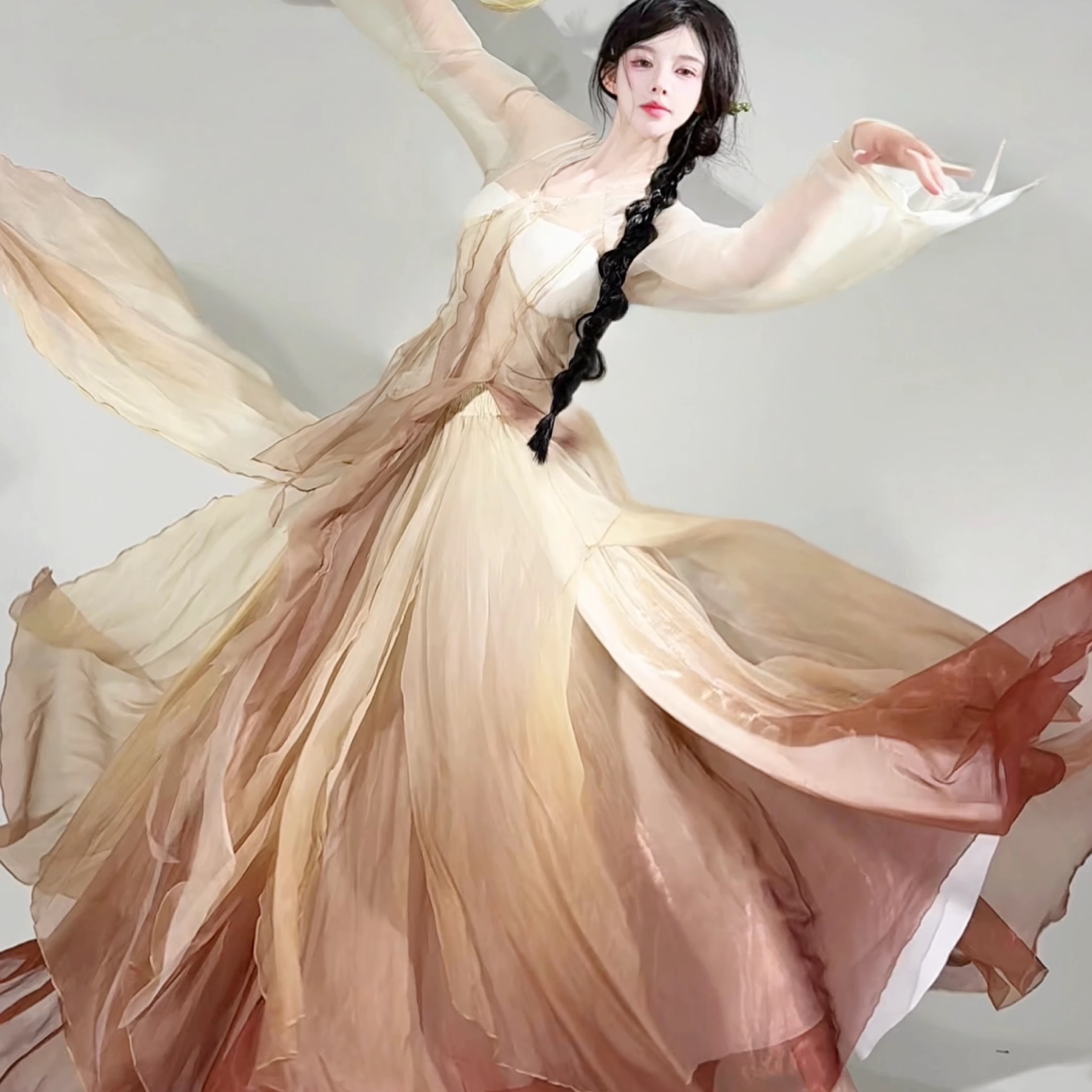 渔歌古典舞飘逸古风舞蹈服花瓣裙破烂渐变纱衣汉元素仙女练功服